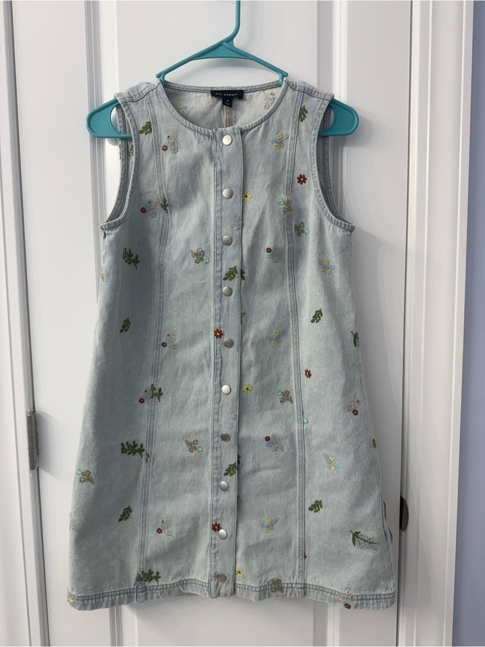 VICI Pale Blue Embroidered Denim Dress